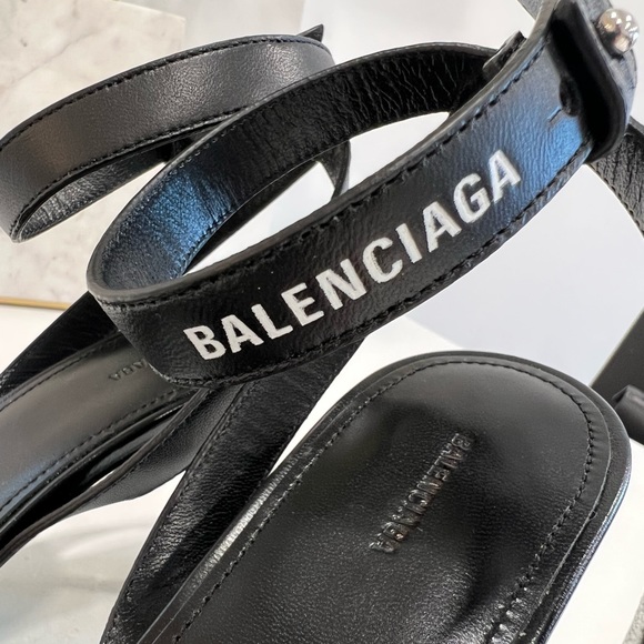 Balenciaga Afterhour Leather Logo Print Sandals - Picture 8 of 12